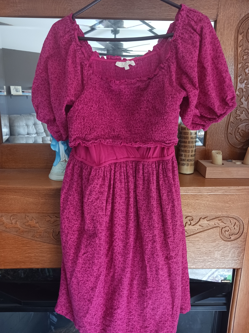Kindred Bravely Cotton Magenta Smocked Puff-Sleeve Midi Dress